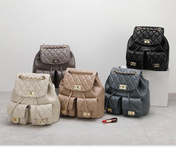 Sac à dos en cuir avec chaîne rhombique
