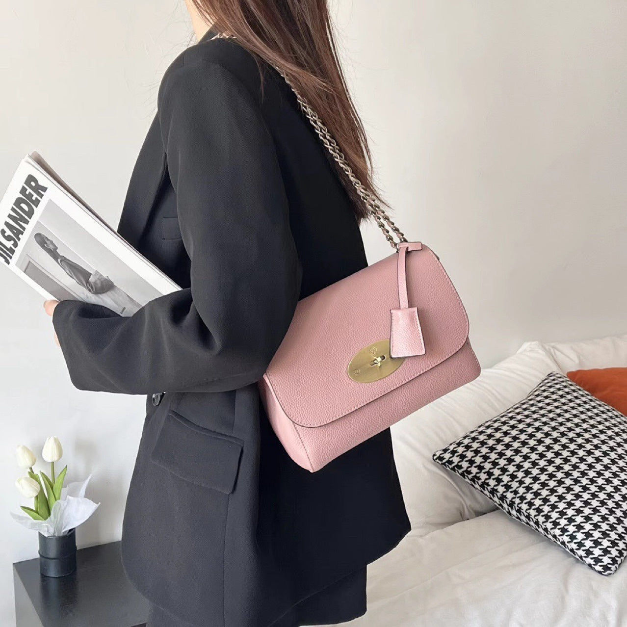 Mini sac carré en cuir à boucle chic
