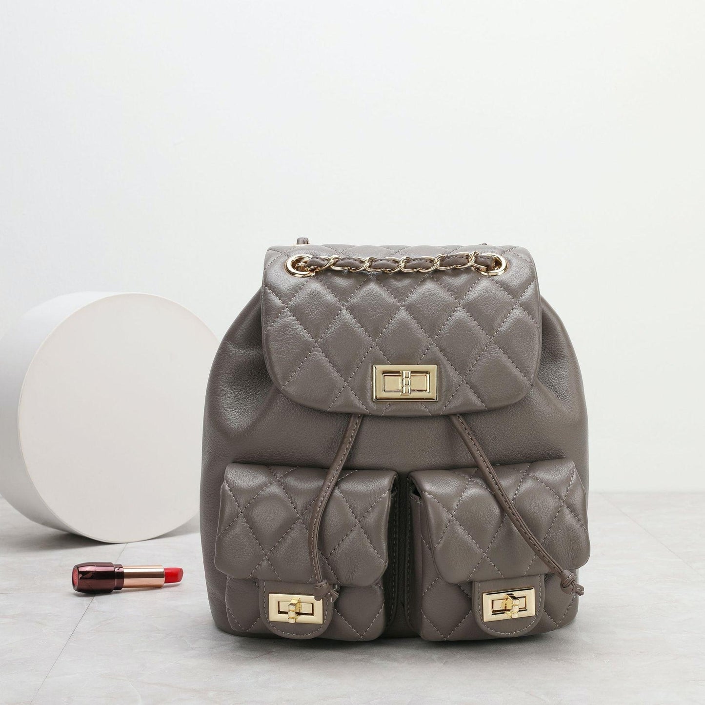 Sac à dos en cuir avec chaîne rhombique