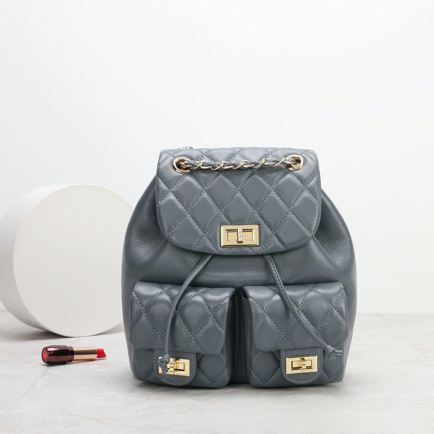 Sac à dos en cuir avec chaîne rhombique