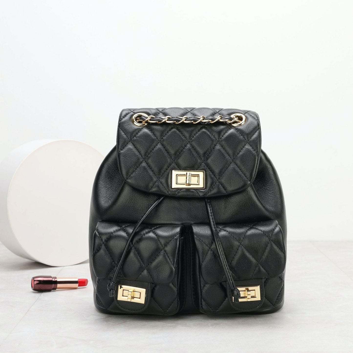 Sac à dos en cuir avec chaîne rhombique