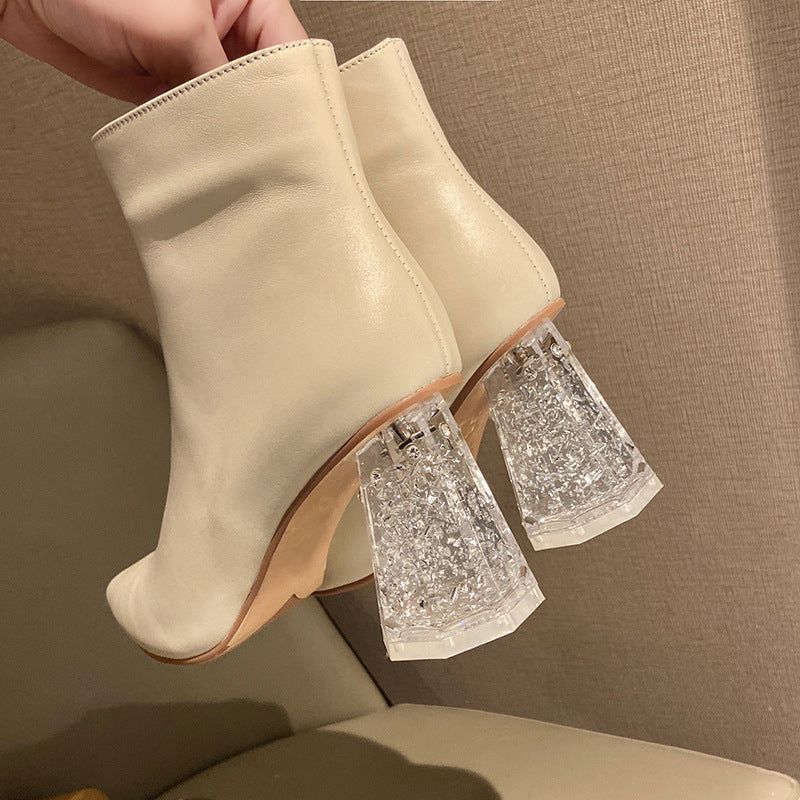 bottines rétro à talon épais en cristal