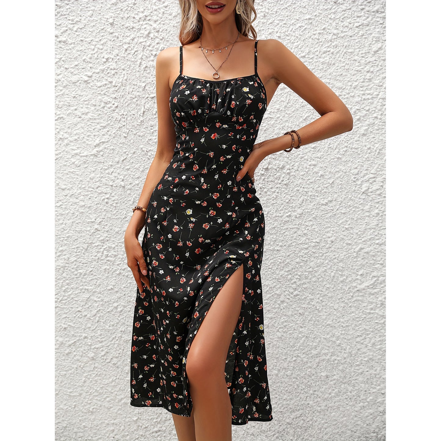 Robe Longue Femme à Bretelles Imprimé Pois Été