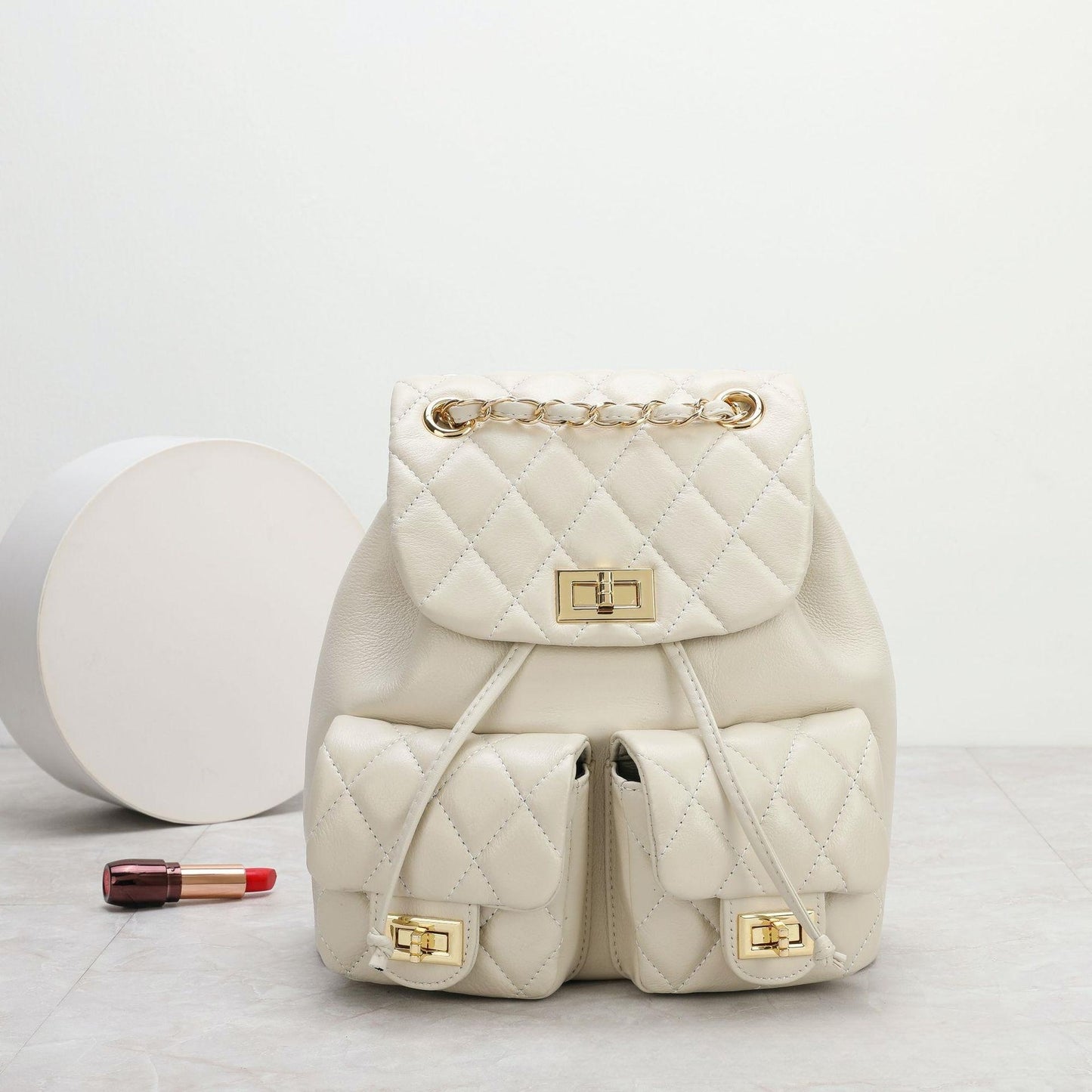 Sac à dos en cuir avec chaîne rhombique