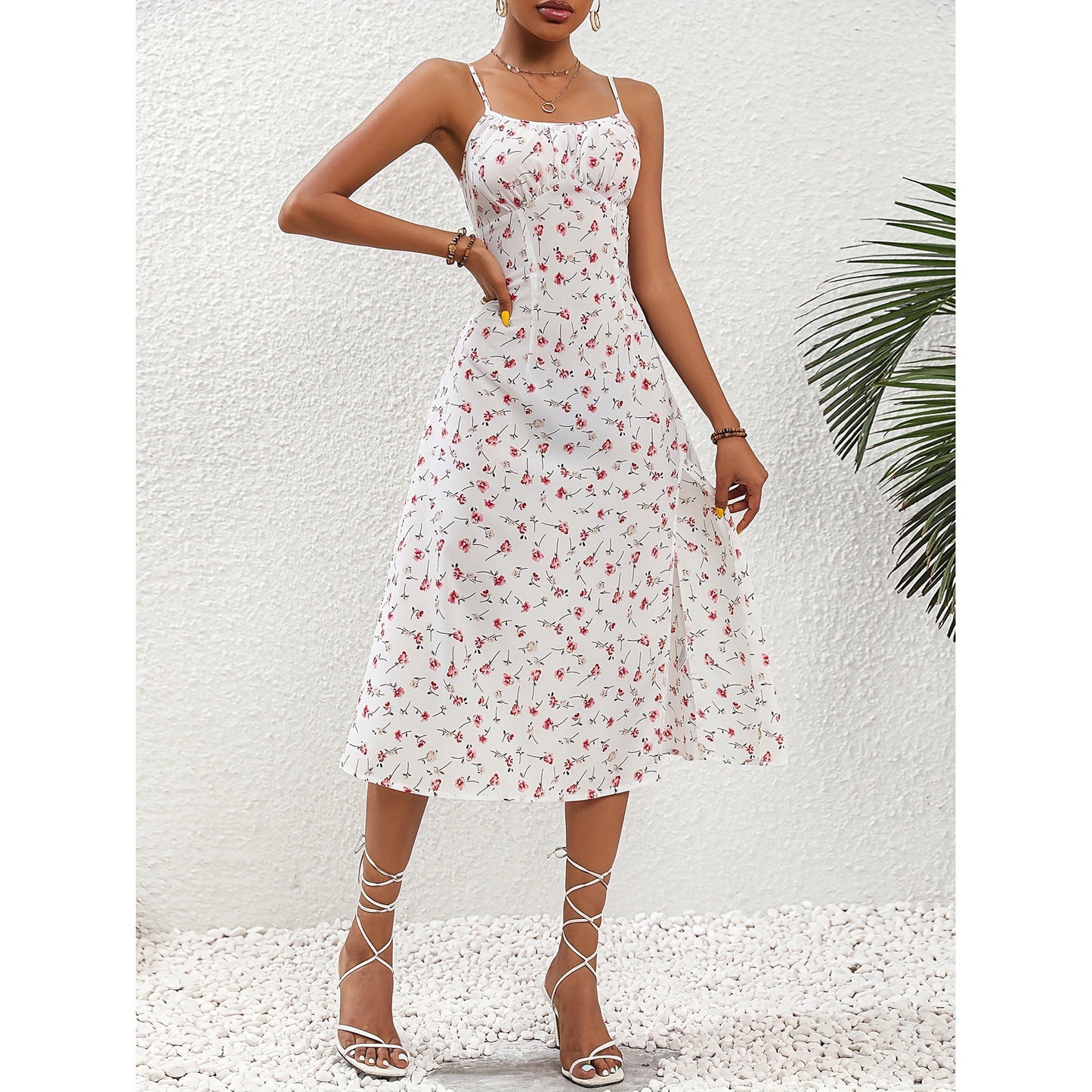 Robe Longue Femme à Bretelles Imprimé Pois Été