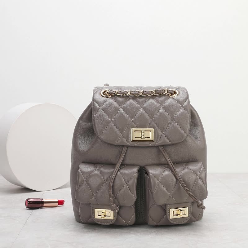Sac à dos en cuir avec chaîne rhombique