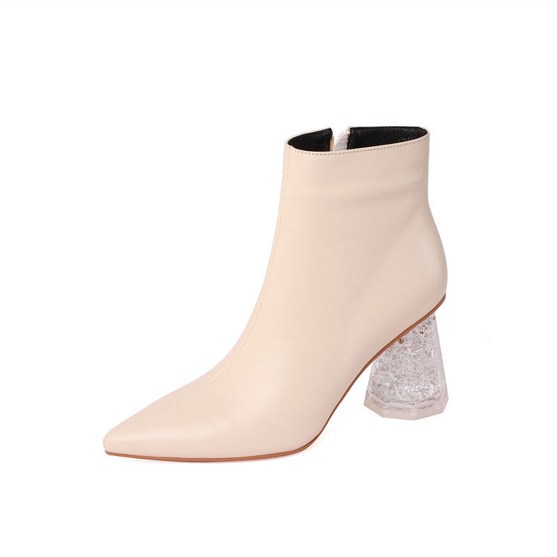 bottines rétro à talon épais en cristal