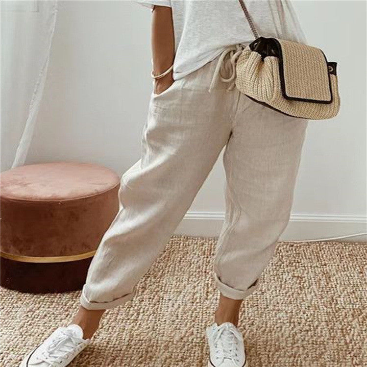 Pantalons Casual en Coton et Lin – Femme