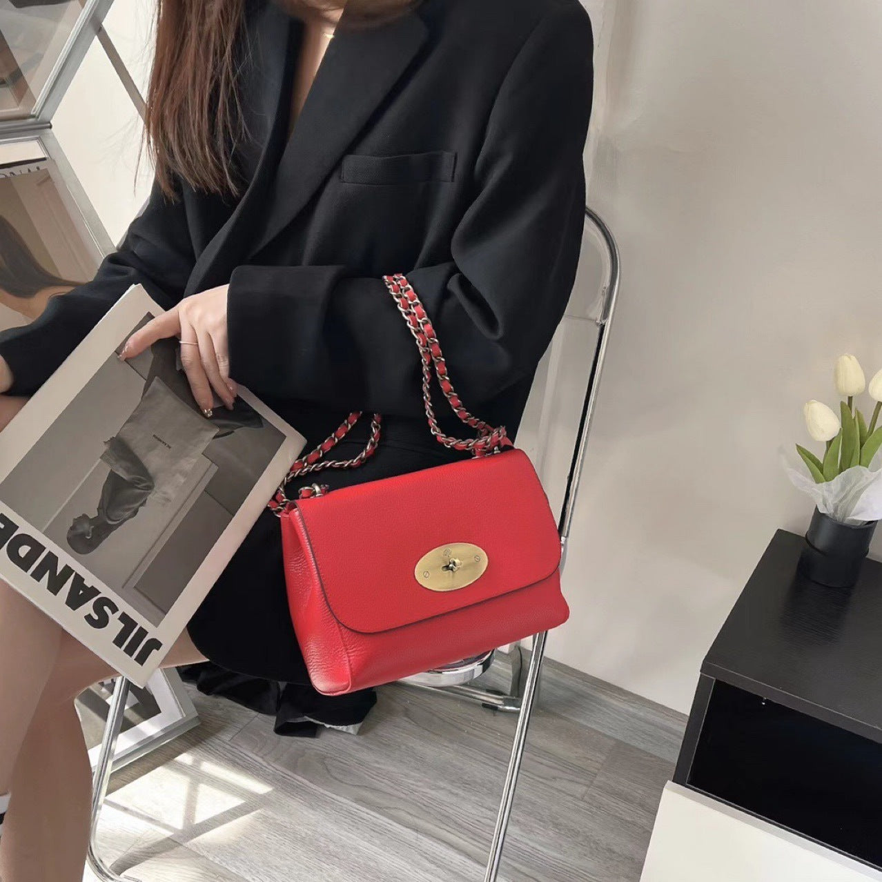 Mini sac carré en cuir à boucle chic