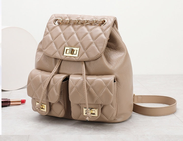 Sac à dos en cuir avec chaîne rhombique