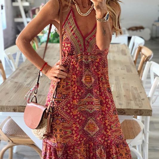 Robe Bohème à Bretelles avec Imprimé