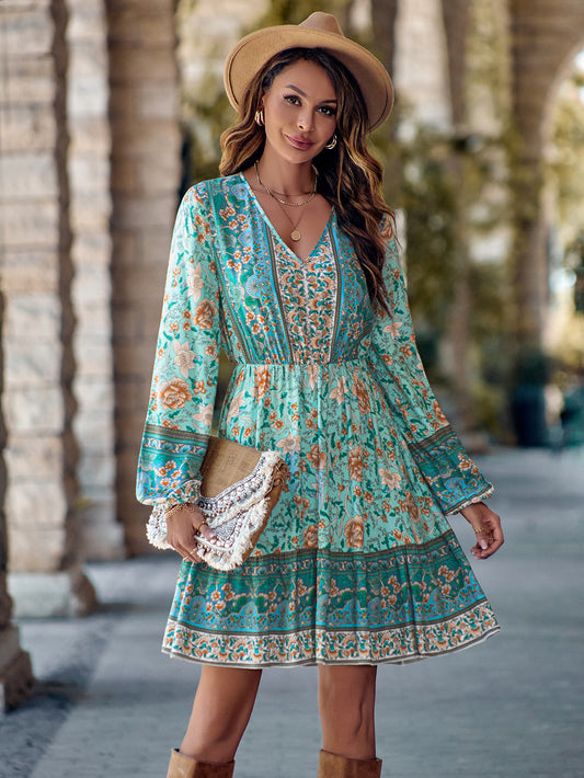 Robe Longue Imprimée à Manches Longues