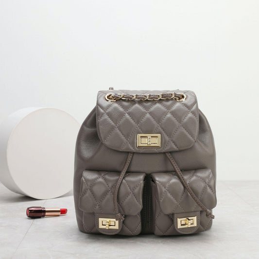 Sac à dos en cuir avec chaîne rhombique