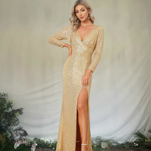 Robe de soirée longue en sequins brillants
