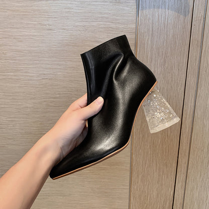 bottines rétro à talon épais en cristal