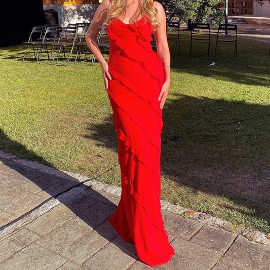 Robe de soirée longue en mousseline de soie